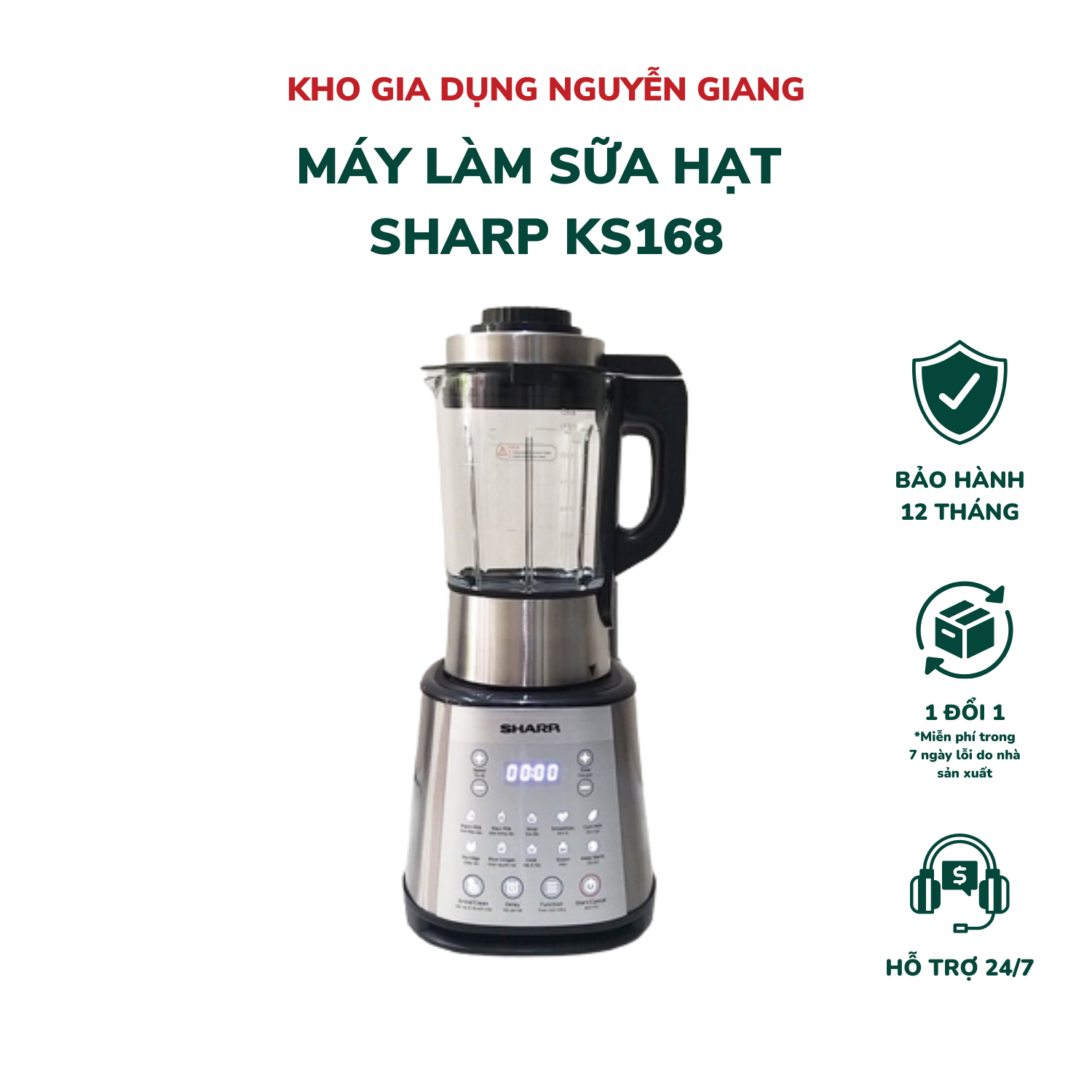 Máy làm sữa hạt sharp ks168 dung tích 1,75 lít, máy làm sữa đậu nành điều khiển bằng giọng nói - kho gia dụng nguyễn giang