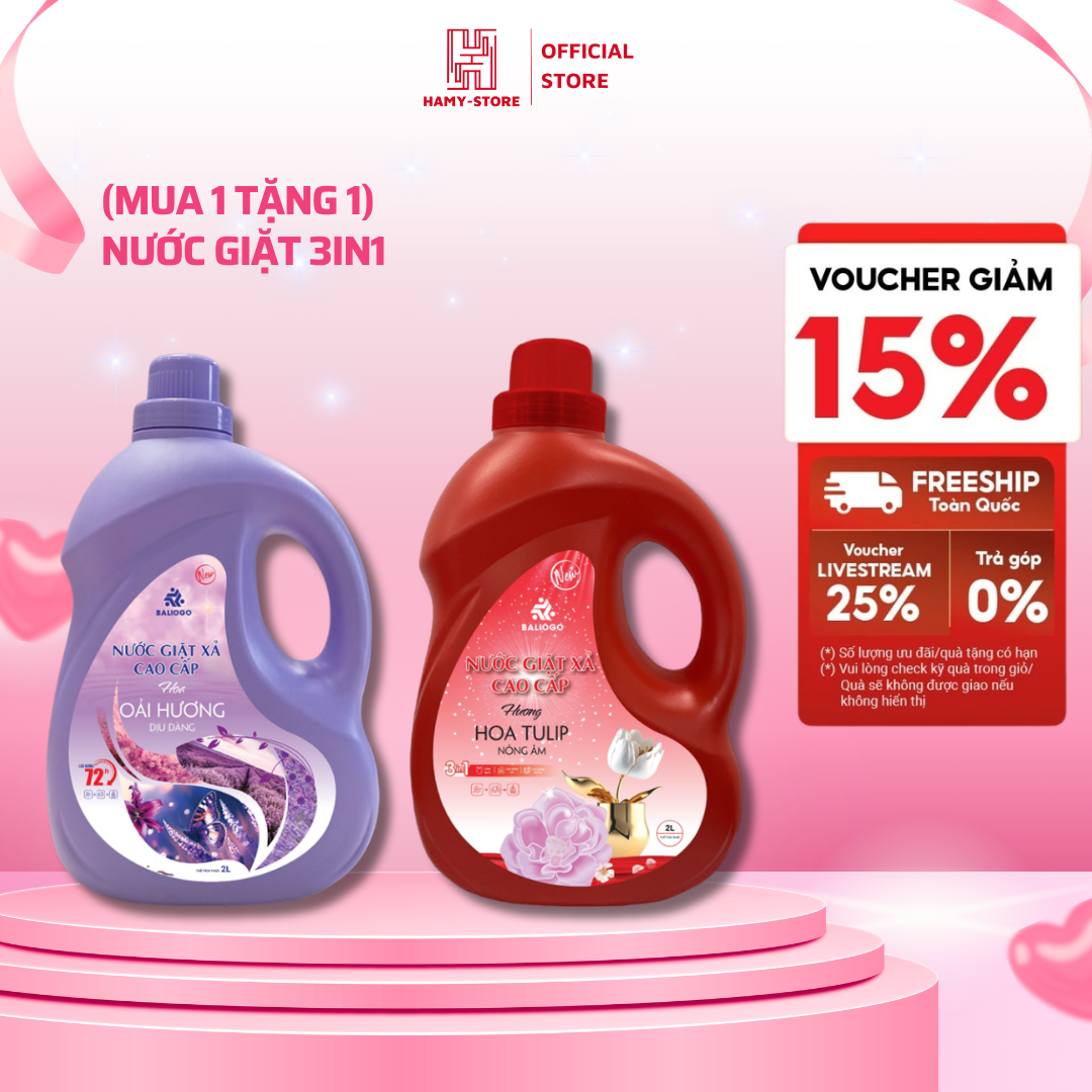 [MUA 1 TẶNG 1] Nước giặt Xả Cao Cấp Baliogo 3in1 Dịu Nhẹ, An Toàn Cho Da, Làm Sạch Vết Bẩn, Lưu Hương 72h