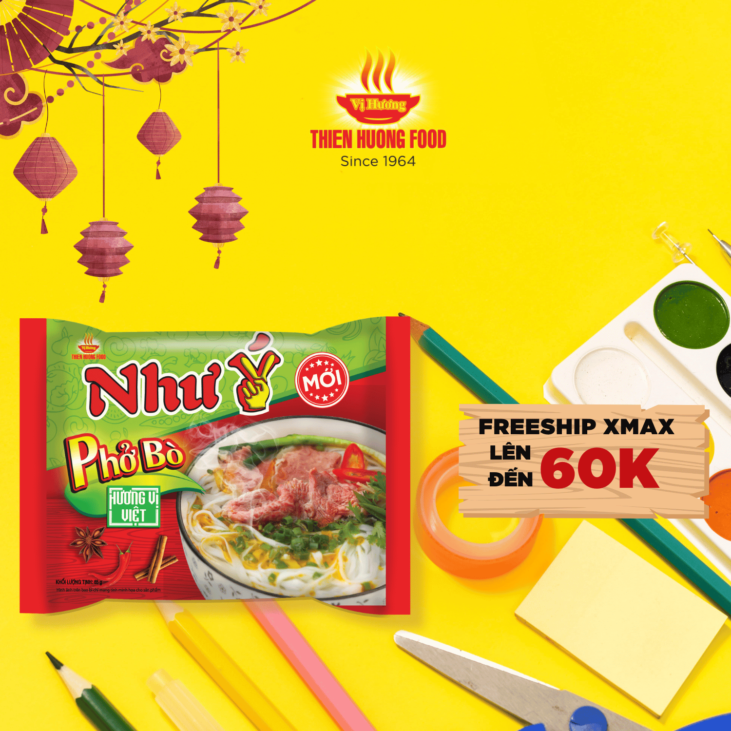 Thùng 30 gói Phở Như Ý Bò 65g/gói