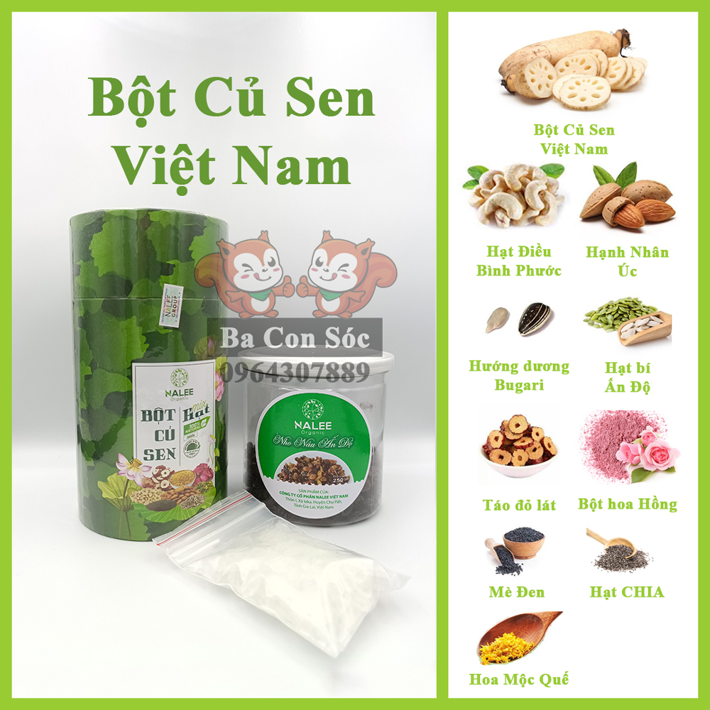 Bột Củ Sen Mix Hạt Dinh Dưỡng Ăn Kiêng Ăn Vặt Giảm Cân Dưỡng Nhan Nalee organic {TẶNG LY THỦY TINH, 