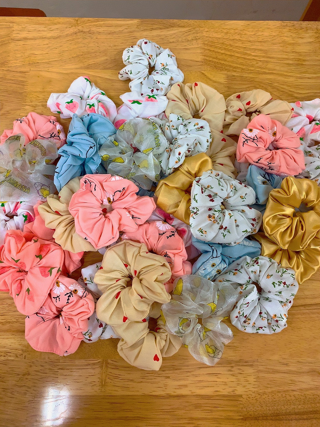 CỰC RẺ: Dây buộc tóc vải scunchies dâu tây bơ caro kiwi chanh cừu cute