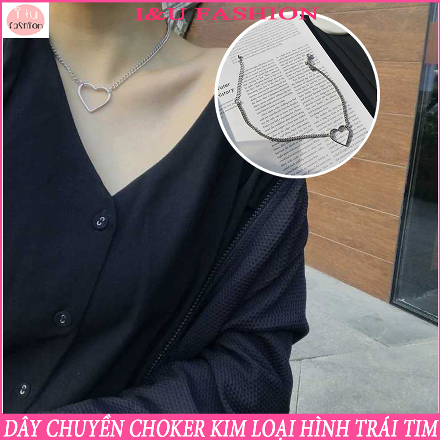 Vòng cổ Choker Dây chuyền dạng sợi kim loại hình trái tim 2 màu Bạc Vàng siêu xinh , dễ thương cho các bạn nữ VC-28
