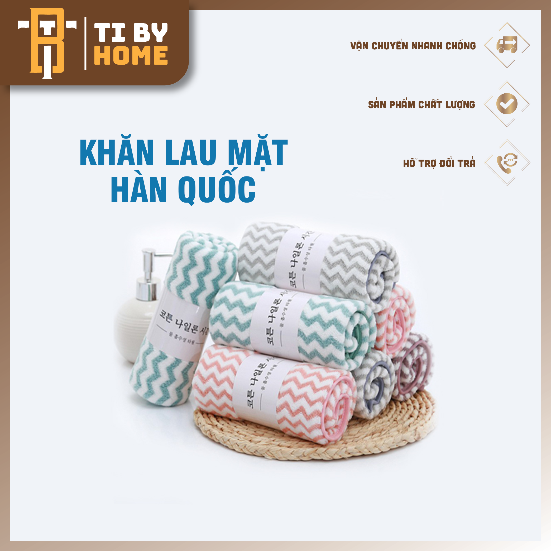 Khăn mặt hàn quốc sợi bông mềm mại, khăn lau mặt vân kẻ sọc thấm hút siêu tốt
