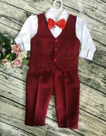Bộ gile âu, vest bé trai - Màu đỏ đô