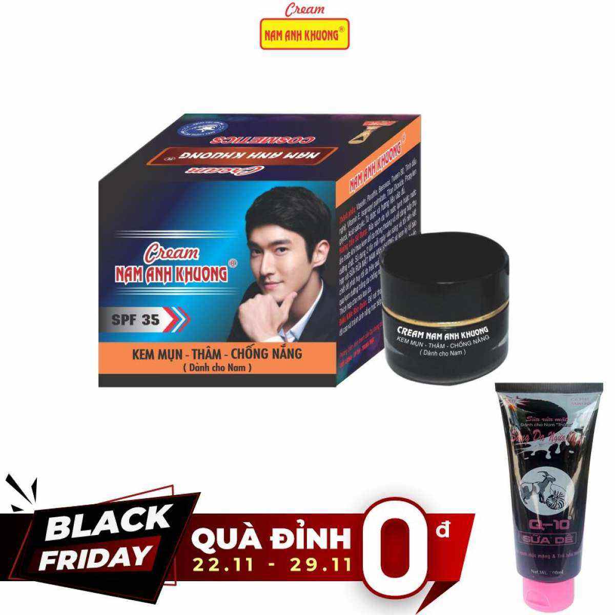 NAM ANH KHƯƠNG - Kem Mụn Xóa thâm Chống nắng dành cho Nam (18g) + TẶNG Sữa Rửa Mặt