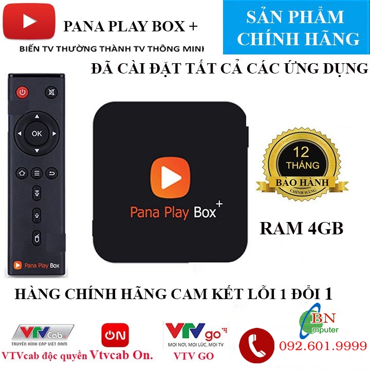 Đầu Android TV Box PANA PLAYBOX Biến Tivi Thường Thành Tivi Thông Minh, Ram 4G Rom 32G Tặng Gói VTVCAB 12 Tháng Miễn Phí