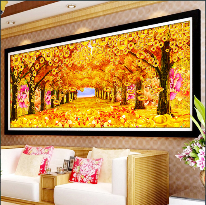 [HCM]Tranh Đính Đá ABC 3D Rừng Cây Tiền Vàng Lộc DF2677 (KHÁCH TỰ ĐÍNH) KT:100X41CM