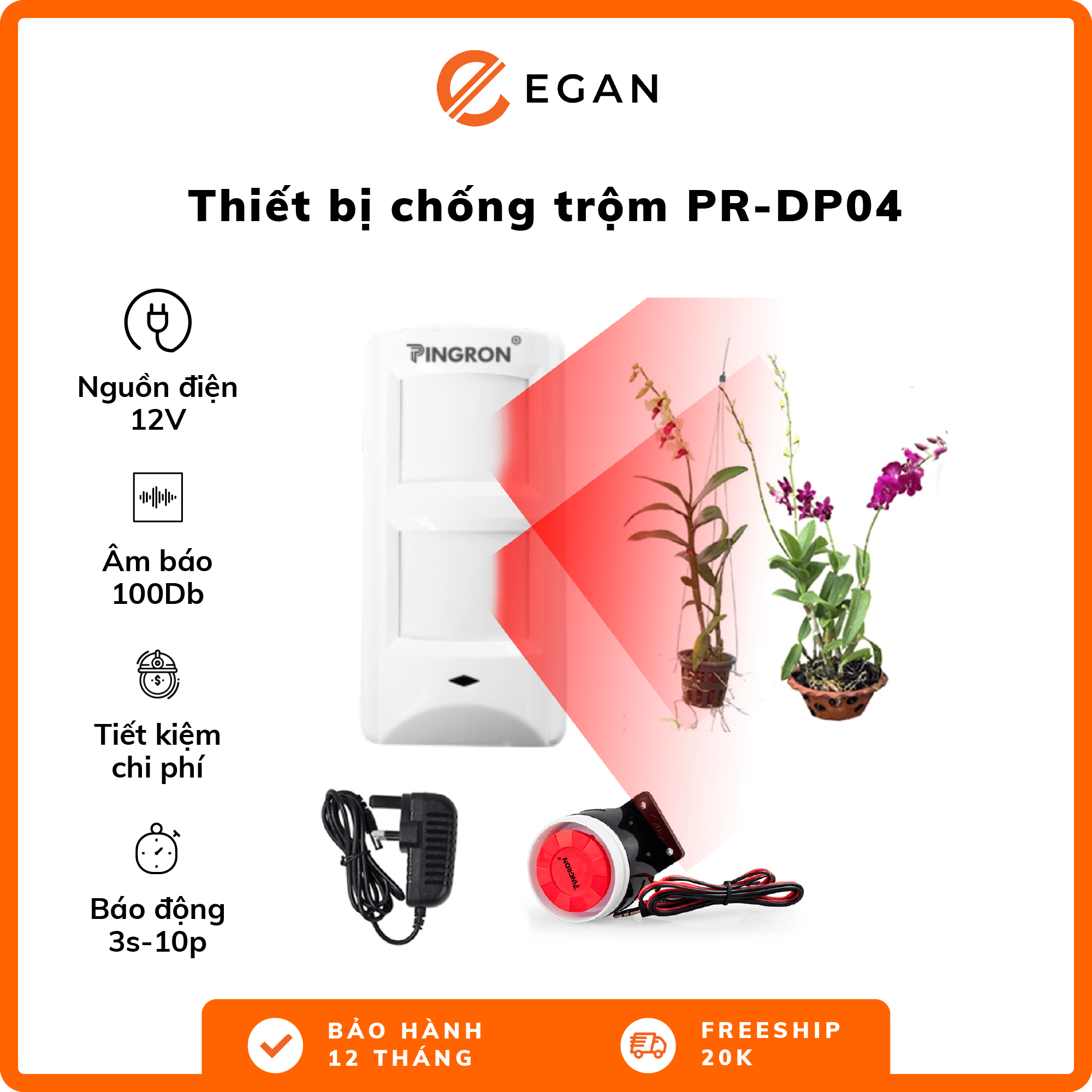 Chống Trộm Hồng Ngoại Vườn Lan Thiết Bị Chống Trộm Ngoài Trời Thiết Bị Báo Trộm Hồng Ngoại Cảm Biến Báo Động Chống Trộm  Cảm Biến Chống Trộm Vườn Lan PINGRON PR-DP04