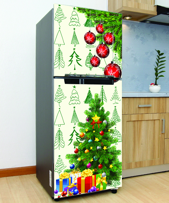 Decal cao cấp chống thấm dán tủ lạnh - Mùa Giáng Sinh