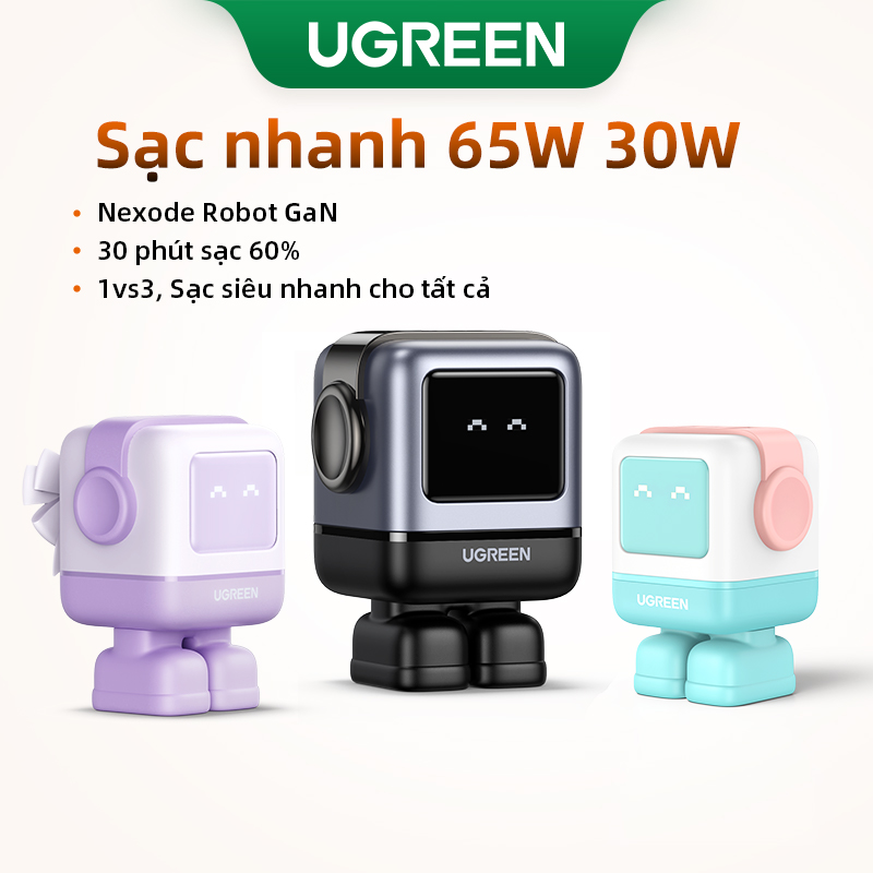 【tặng 1 Quà Củ sạc Nhanh Robot Nexode GAN UGREEN Uno 65W 30W RoboGaN 3 Cổng Fast Robot Charger RG for iPhone 15 14 13 Pro Max Samsung S24 S23 Ultra macbook air ipad pro ipad mini Model:15570
