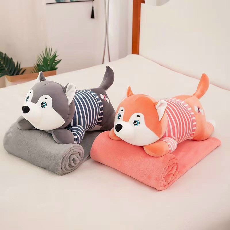 Bộ chăn gối văn phòng Cua xinh, Trâu xinh, Khủng long đáng yêu. Gấu bông đẹp cho bé 2in1