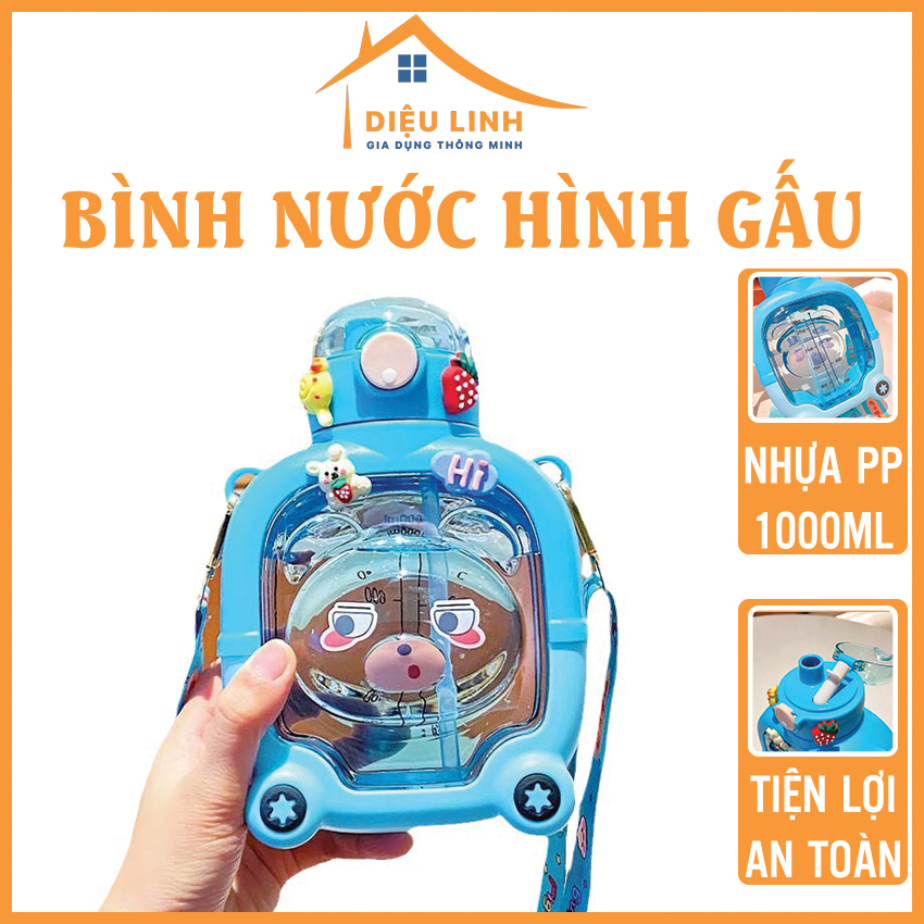 Bình nước hình thú 1000ml đáng yêu cho bé, bình đựng nước gấu 1000ml mẫu mới 2023 dễ thương, cá tính trẻ trung năng động, không dò nước tramanhshop