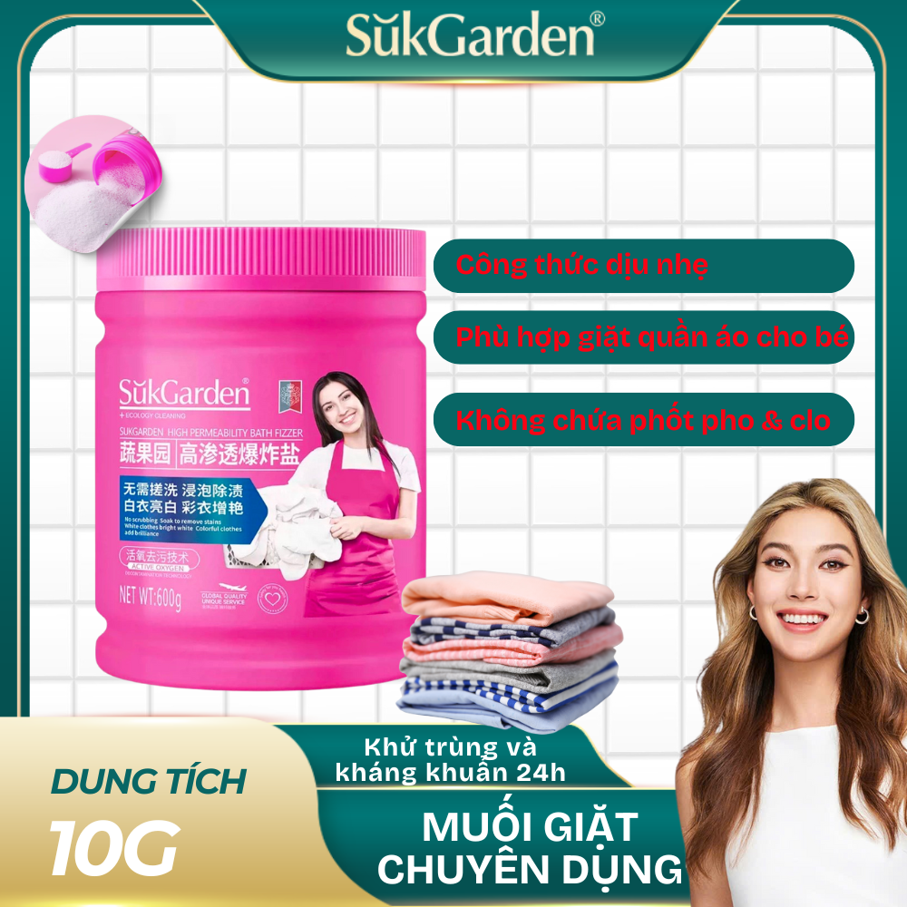 [SukGarden Chính Hãng] Muối Tẩy Vết Bẩn Quần Áo, Đồ Dùng SukGarden 600g