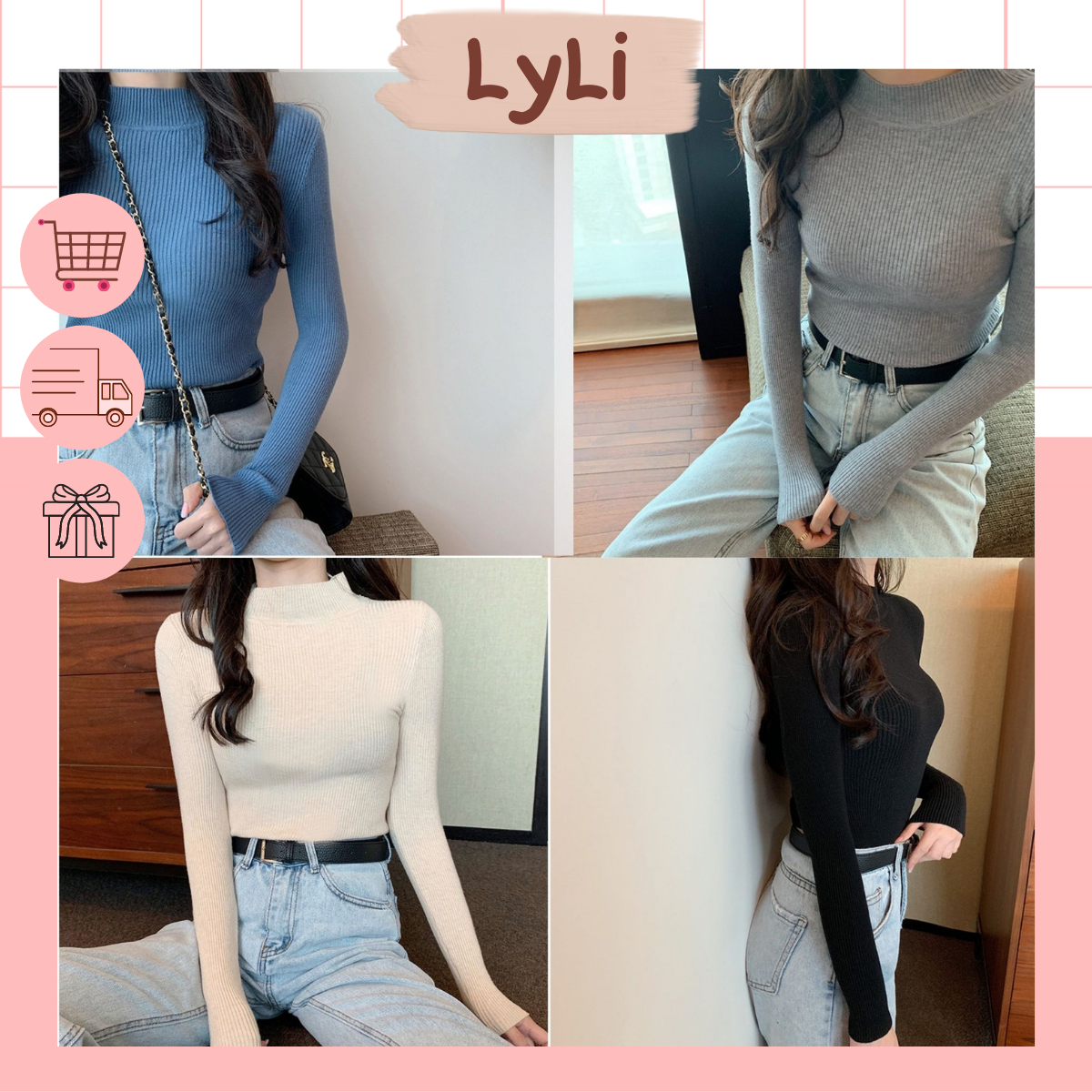Áo len tăm cổ 3 phân, hàng quảng châu, chất len mềm mịn - 001