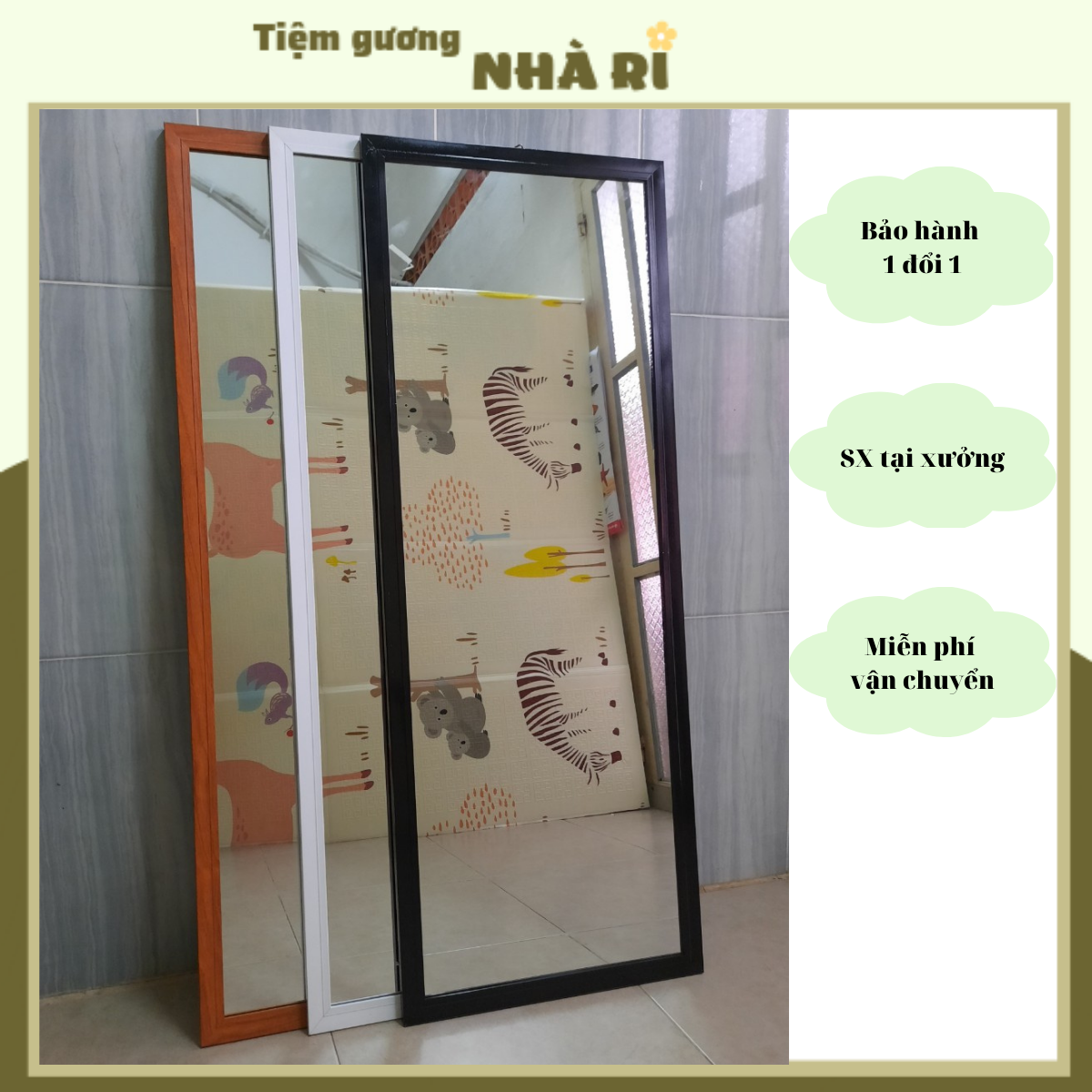 Gương soi toàn thân gương treo tường kt 42x111 cm (Tặng kèm đinh đóng tường không cần khoan) khung nhôm cao cấp