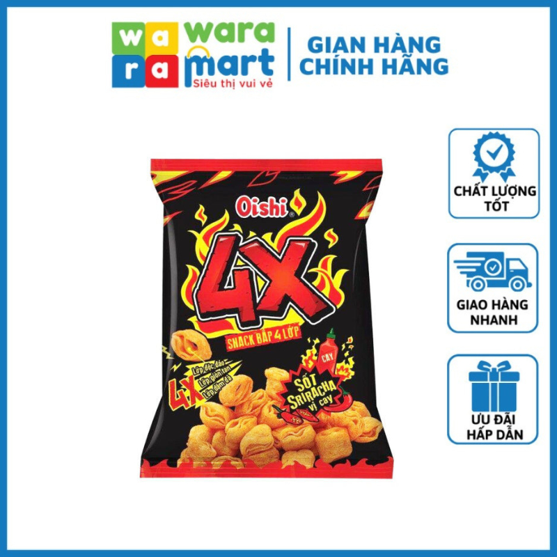 Lốc Snack Oishi 4X Bắp Sốt Sriracha Vị Cay 32gr