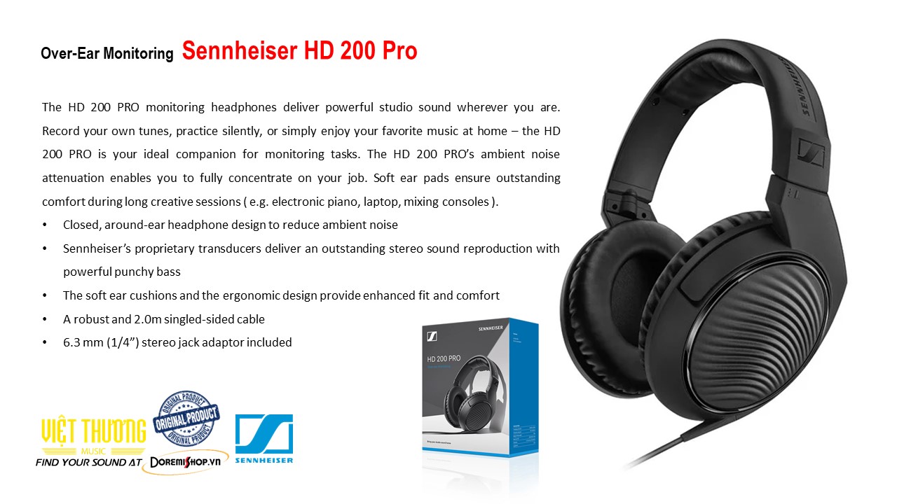 Tai nghe kiểm âm phòng thu Sennheiser monitor headphones HD 200 Pro