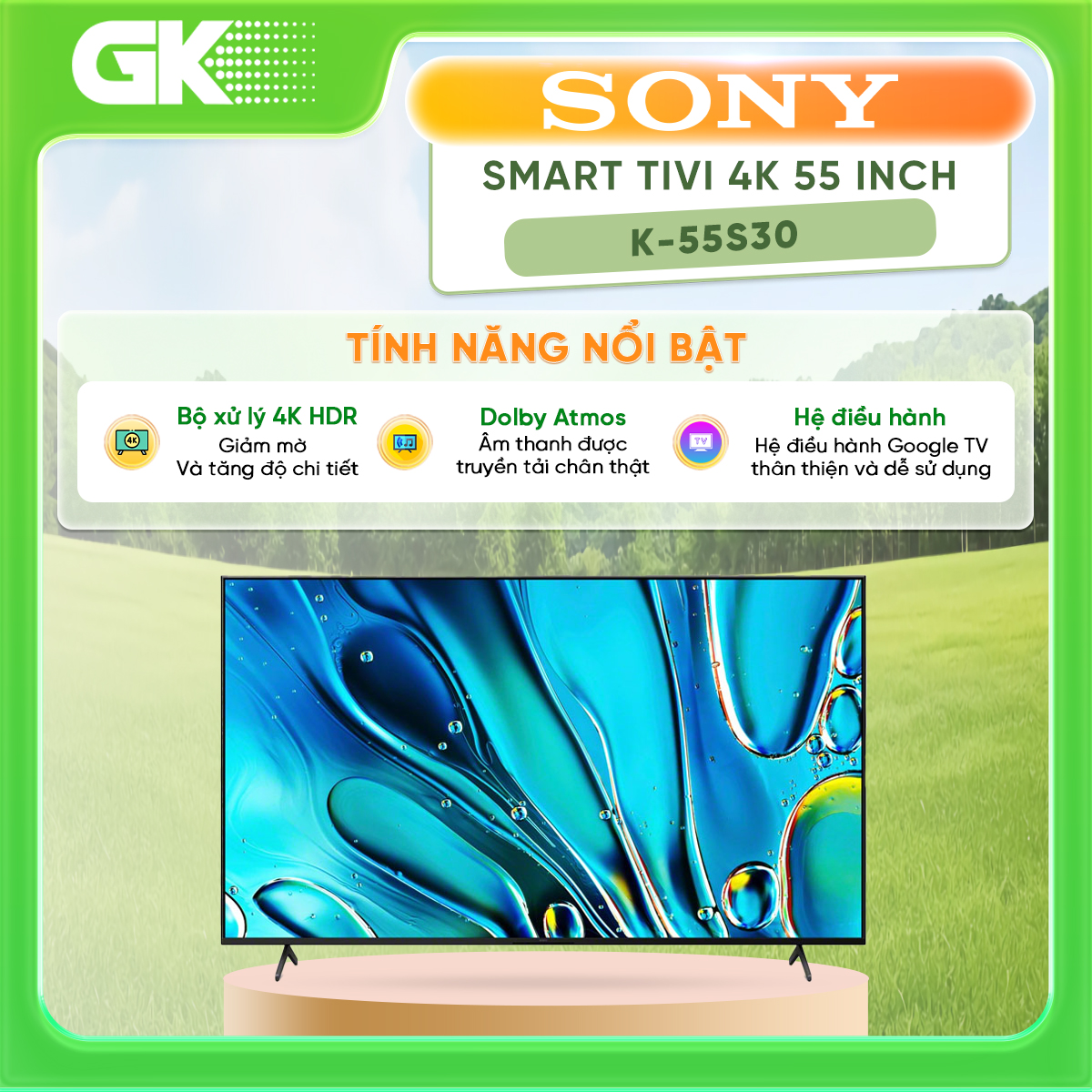 Google Tivi Sony 4K 55 inch K-55S30 -  [Trả Góp] - Trình chiếu hình ảnh từ điện thoại lên tivi qua Chromecast, AirPlay 2 (iPhone) - GIAO HÀNG TOÀN QUỐC