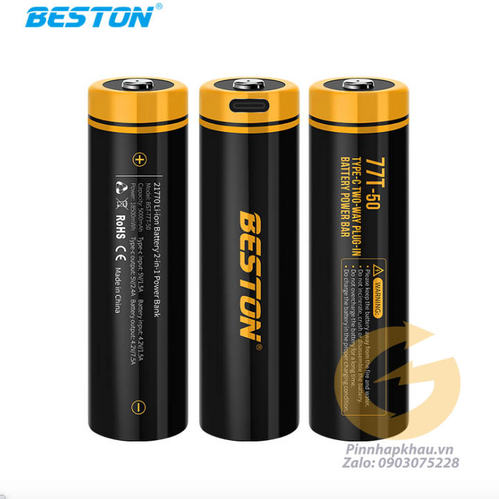 Pin sạc lithium li-ion beston 21700 5000mah 77t-50 cổng sạc type c 2 chiều - kiêm sạc dự phòng