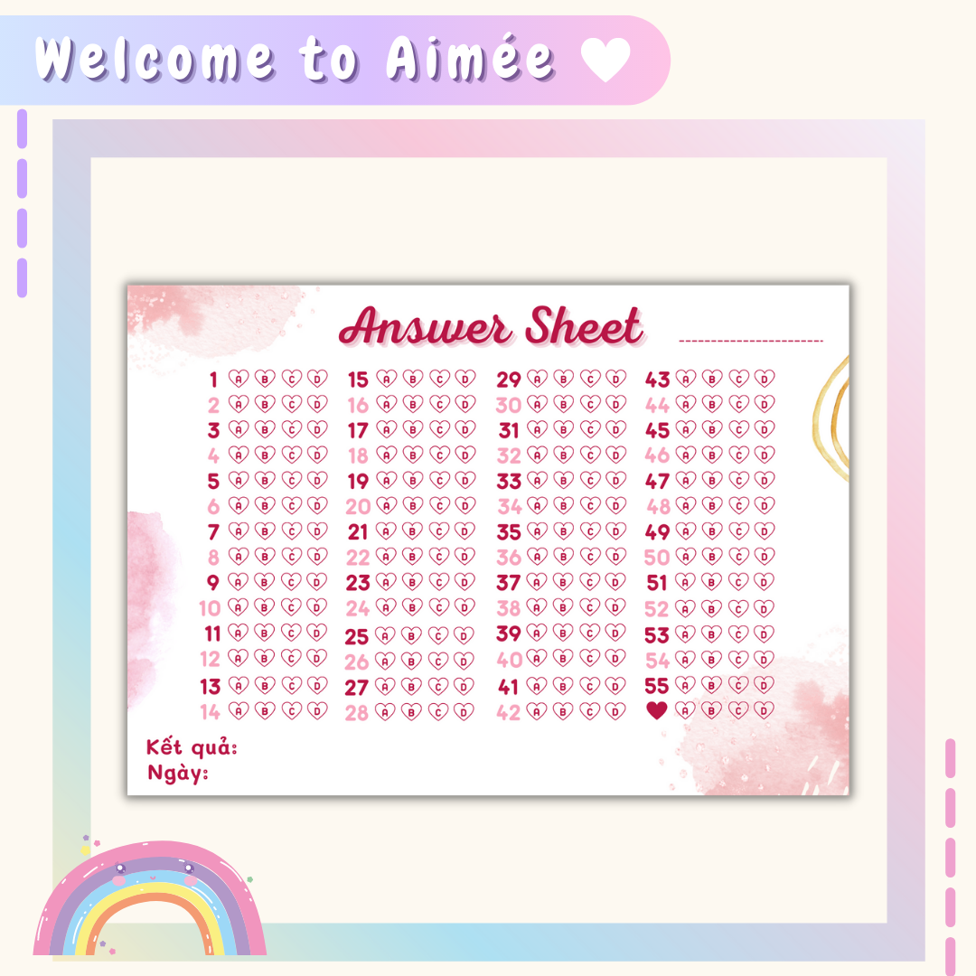 Set 12 phiếu điền trắc nghiệm mini phiên bản lovely - answer sheet a6 | aimée