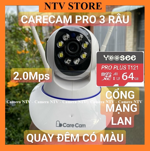 Camera Wifi IP Carecam 3 râu V3 Pro Full HD Quan Sát Trong Nhà, Xem hồng ngoại ban đêm, Camera Carecam wifi,Khả Năng Lưu Trữ Cao, Quay Đêm Có Màu, kết nối Smart Home kèm thẻ nhớ bảo hành 1 năm, CC1021