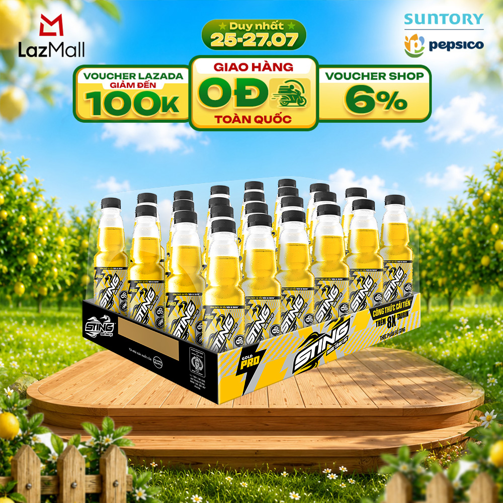 Thùng 24 Chai Nước Tăng Lực Sting Vàng (330ml/chai)