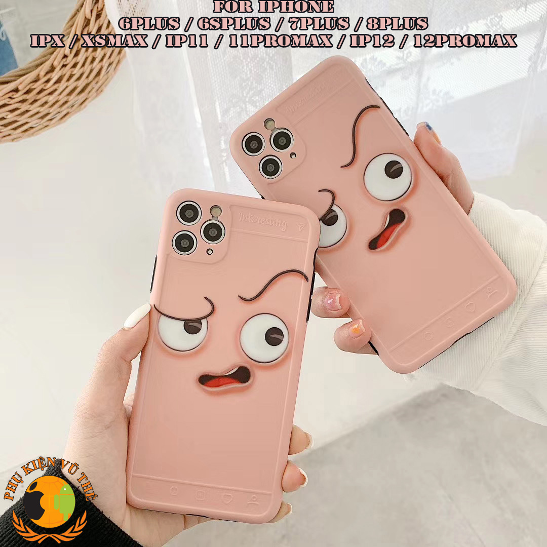 Ốp Lưng Dẻo Silicone Mặt Biểu Cảm Hài Hước 4D Nổi Đủ Mã Cho iPhone 6 / 6s / 7 / 8 / 6Plus / 6sPlus / 7Plus / 8Plus / X / XS Max / iP11 / iP11ProMax / iP12 / 12ProMax Style Hồng Phấn Hoạt Hình Dễ Thương, Bền, Chống Sốc Mạnh