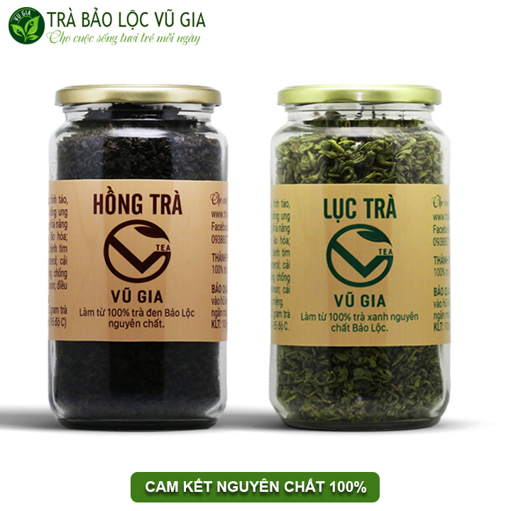 Combo Hồng Trà (Trà Đen) Cao Cấp 100g + Lục Trà 100g - Nguyên Chất Vũ Gia (100g/hũ) + Thanh nhiệt cơ thể, thải độc gan, hỗ trợ dạ dày, tiêu hóa, viêm loét trào ngược - Đã được kiểm nghiệm y tế