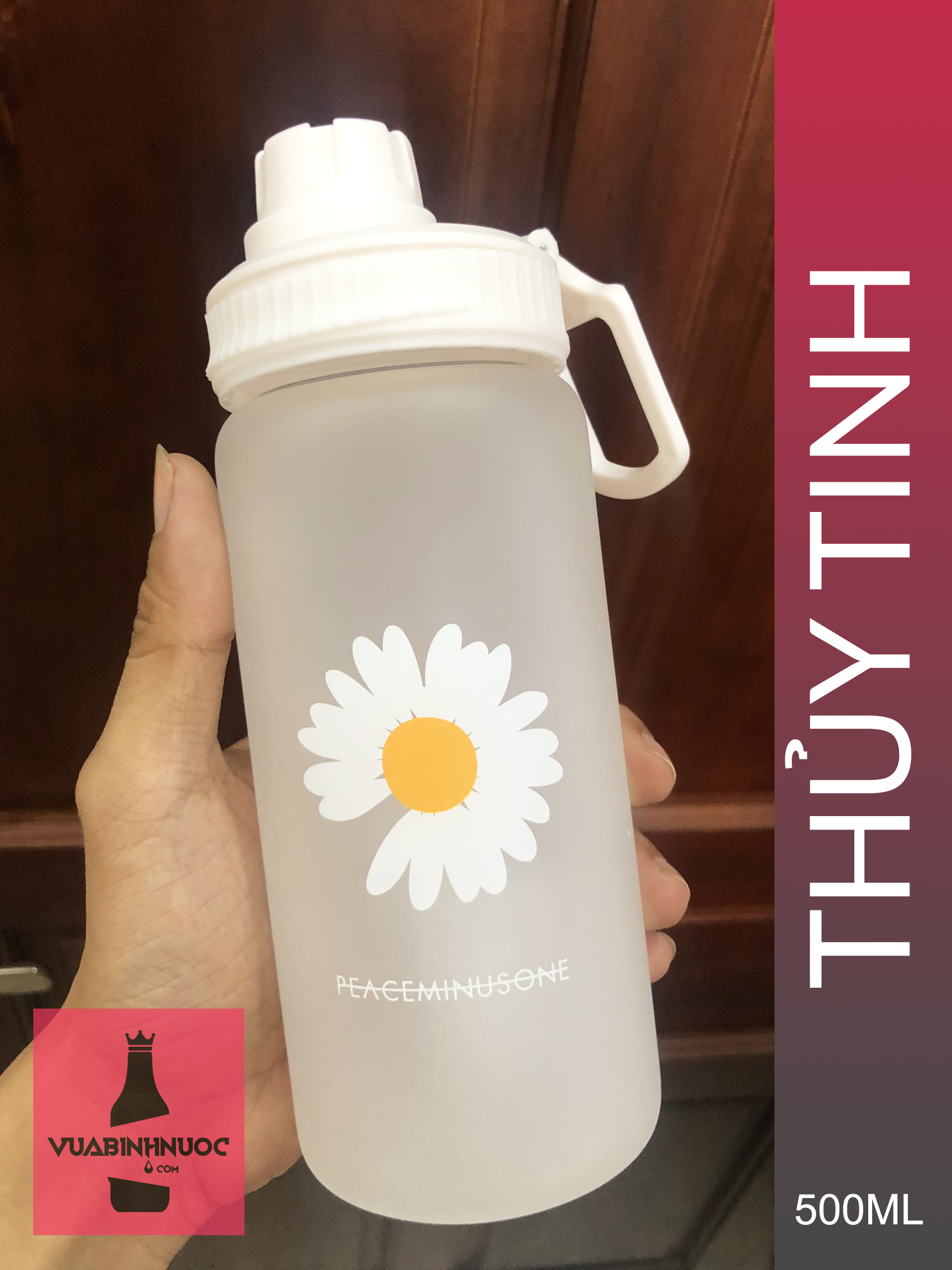 [HCM]Chai bình thủy tinh Hoa Cúc 500ml + ống hút chuyên dụng
