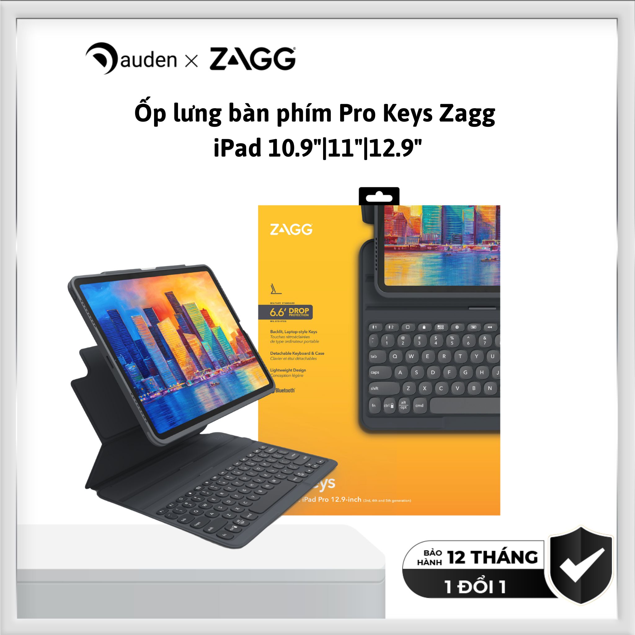 Ốp lưng kèm bàn phím ZAGG Pro Keys iPad Pro 11 inch M1/M2, iPad 10.9 gen 10, iPad 12.9 - 103407976 - Hàng chính hãng
