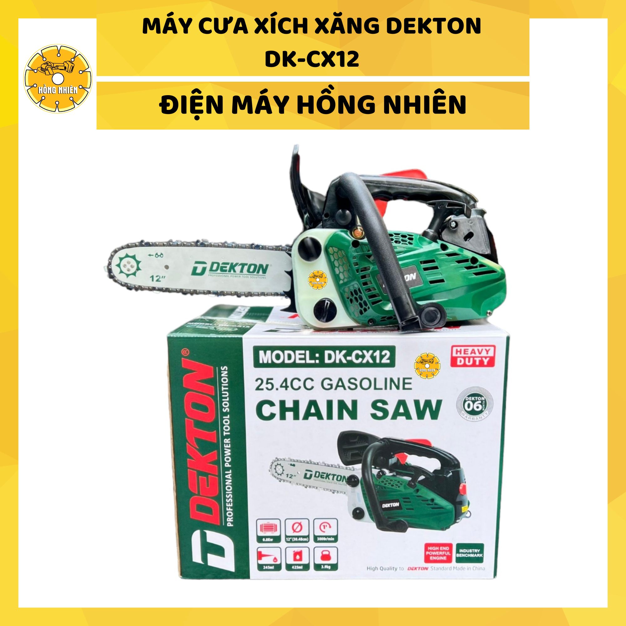 Máy cưa xích chạy bằng xăng dekton dk-cx12 - máy xây dựng hồng nhiên - cưa xích xăng