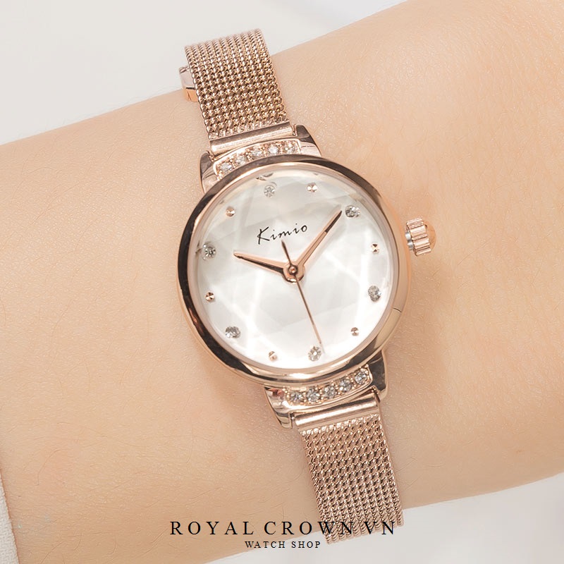 Đồng hồ nữ Kimio 6489 mặt tròn đính đá dây thép lụa không gỉ