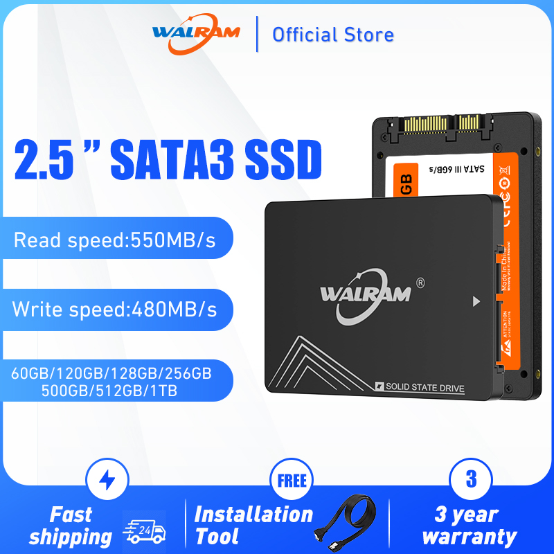 Walram RAM SSD 64GB 120GB 128GB 240GB 256GB 480GB 512GB SSD 2.5 Hard Drive Đĩa Đĩa Trạng Thái Rắn Đĩa, SSD Trong 2.5Inch
