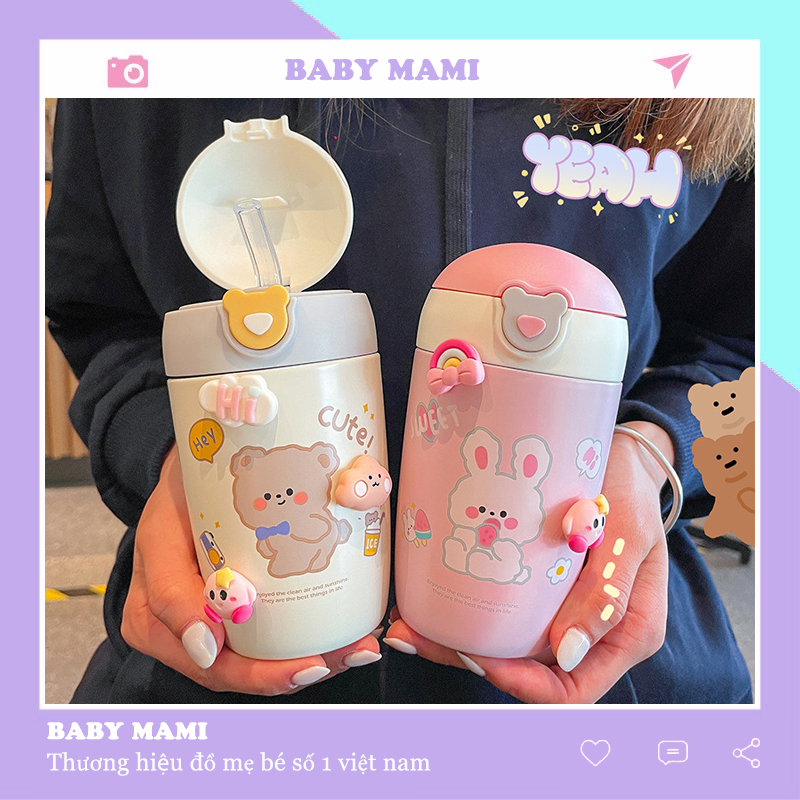 Bình Giữ Nhiệt Dễ Thương Có Ống Hút Cho Bé Nhỏ Gọn Bình Nước Giữ Nhiệt Cute Nữ Và Nam Siêu Đáng Yêu BN03