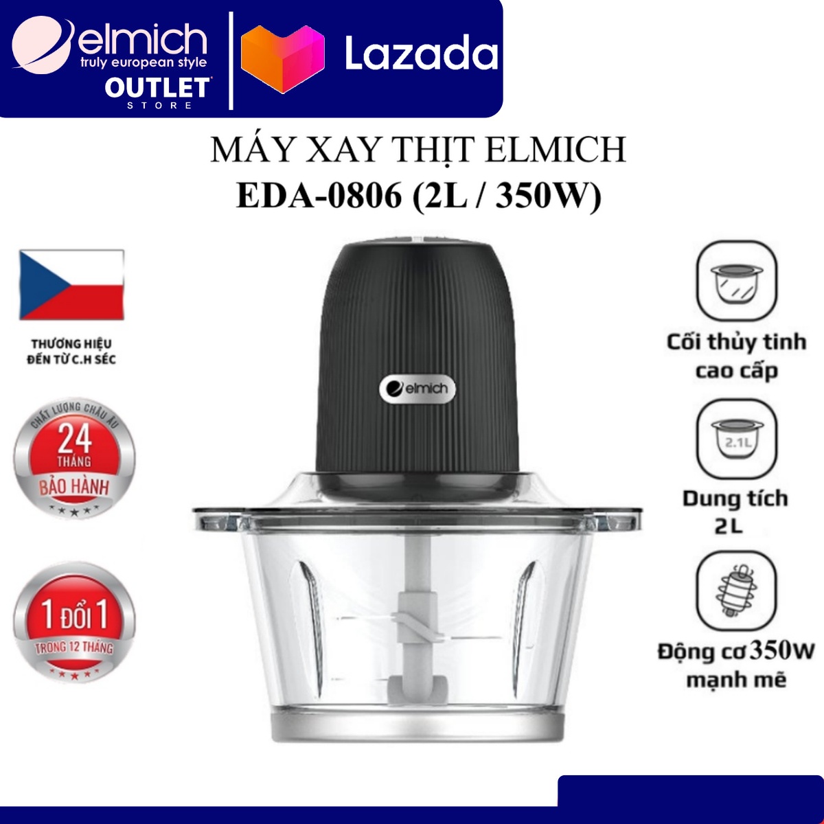 Máy xay thịt Elmich EL-0806 ( Dung tích 2L, Công suất 350W, Bảo hành 12 tháng)
