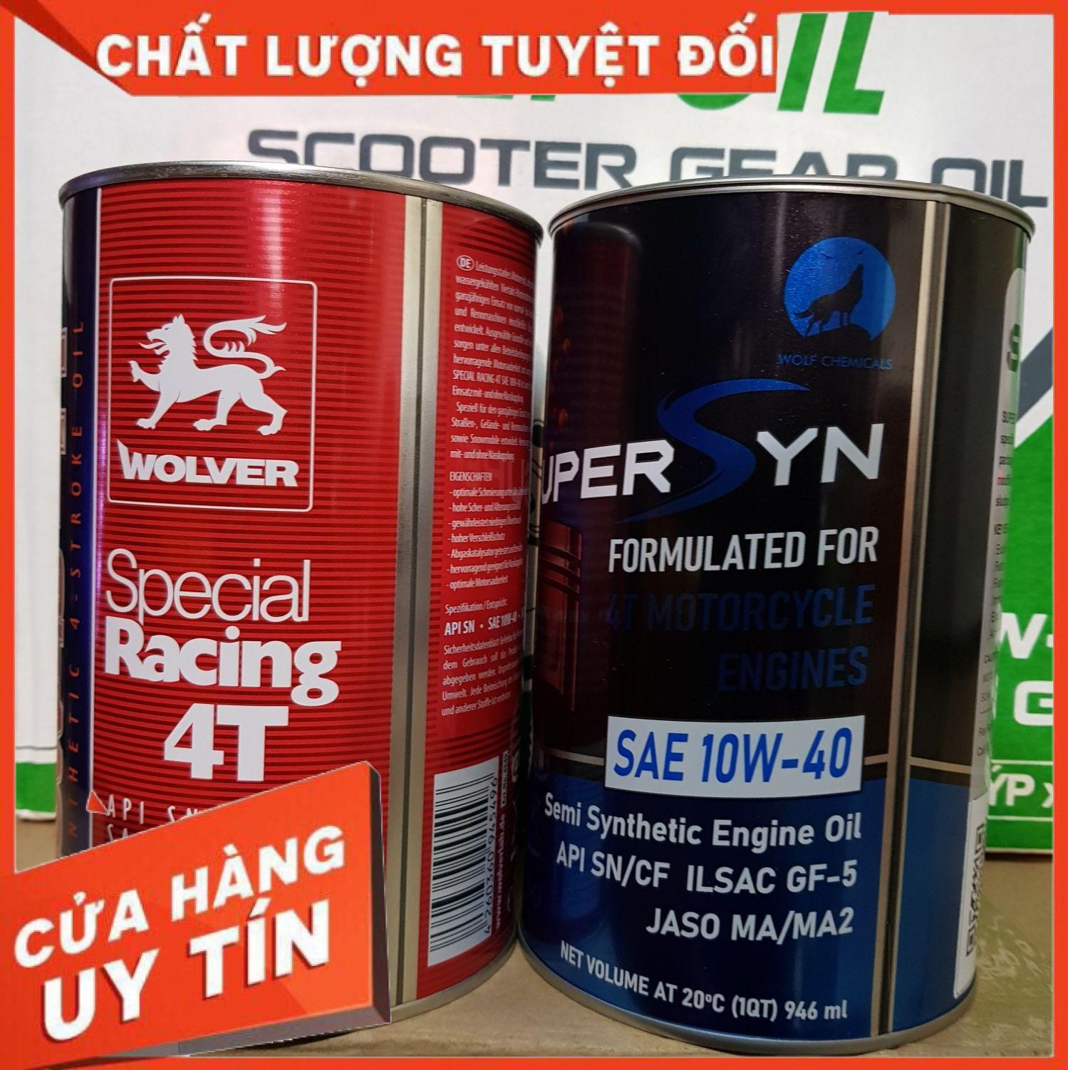 [Có sẵn] Nhớt Wolver Racing 4T tổng hợp 10W40 lon 1L/946ml, nhớt xe máy/xe côn tay và xe tay ga Wolver racing 10W40 giá rẻ khách chọn loại dung tích cần mua