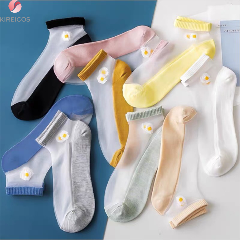 Set 5 đôi vớ tất ren lưới hoa cúc khuyết hot trend - kireicos
