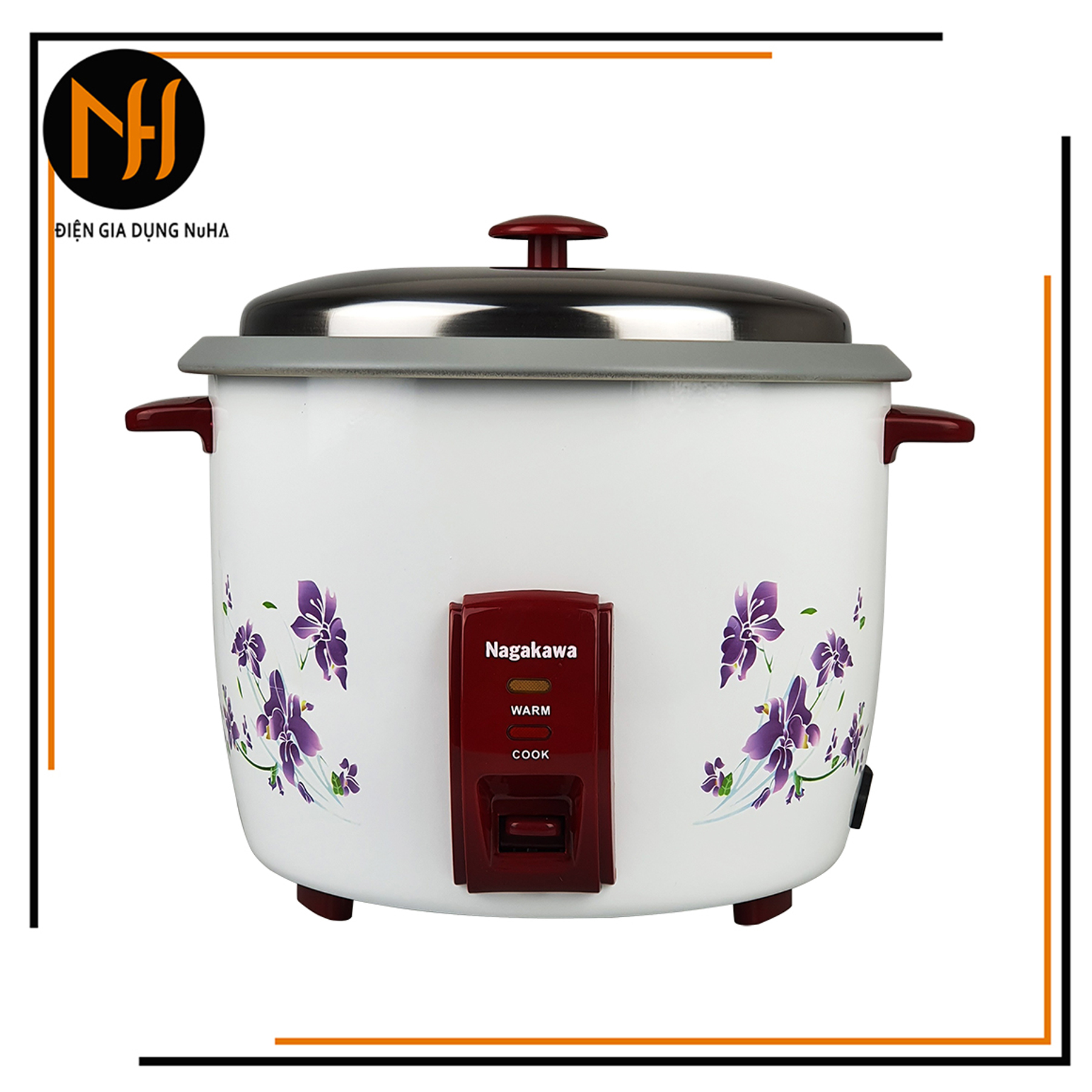 Nồi cơm điện nắp rời men chống dính Nagakawa NAG0128 dung tích 2.2L thích hợp cho 6-10 người ăn bảo hành 12 tháng