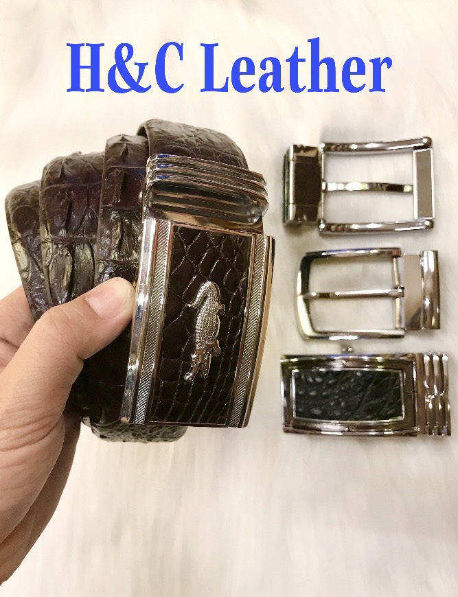[ Full box] Dây thắt lưng cho nam có vòng bụng to dài 1.5m, bản rộng 3.8cm, màu nâu socola, da lưng cá sấu thật 100%