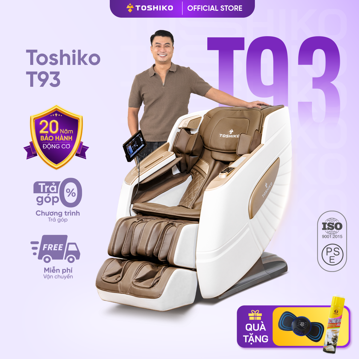 Ghế massage toàn thân Toshiko T93 sở hữu tính năng dò tìm huyệt đạo công nghệ Nhật Bản, đa dạng bài massage, tuỳ chỉnh mức độ, vị trí con lăn massage theo ý muốn.