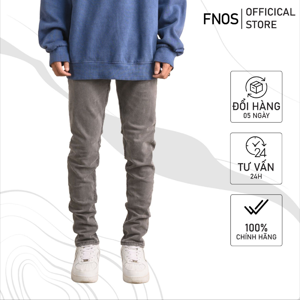 Quần jean nam streetwear cao cấp FNOS NZ6 màu xám trơn form slimfit jean