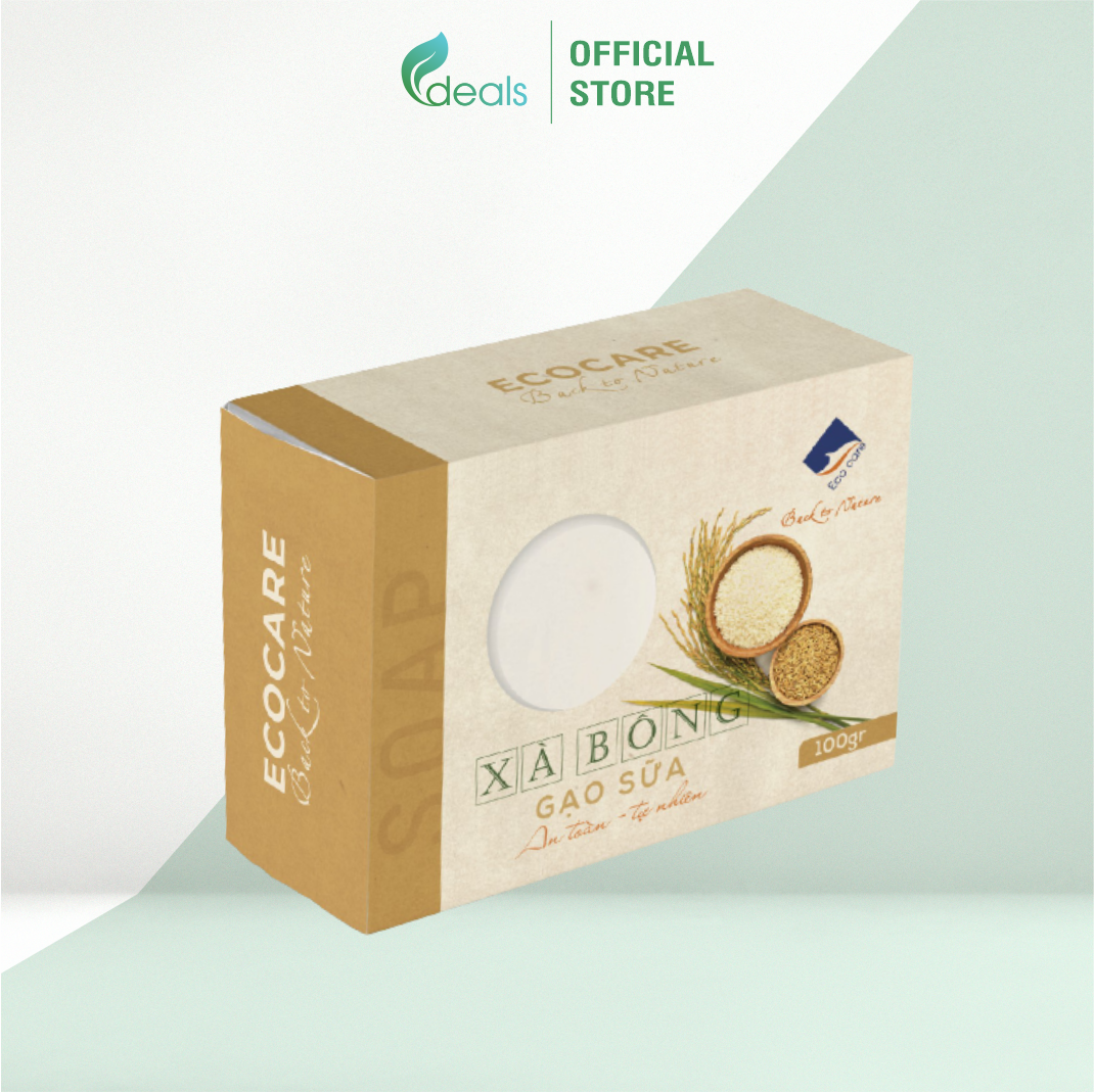 Xà bông sữa gạo Ecocare 100g - Tẩy tế bào chế, giảm mụn trứng cá và dầu nhờn, dưỡng ẩm, sáng da và giảm thâm