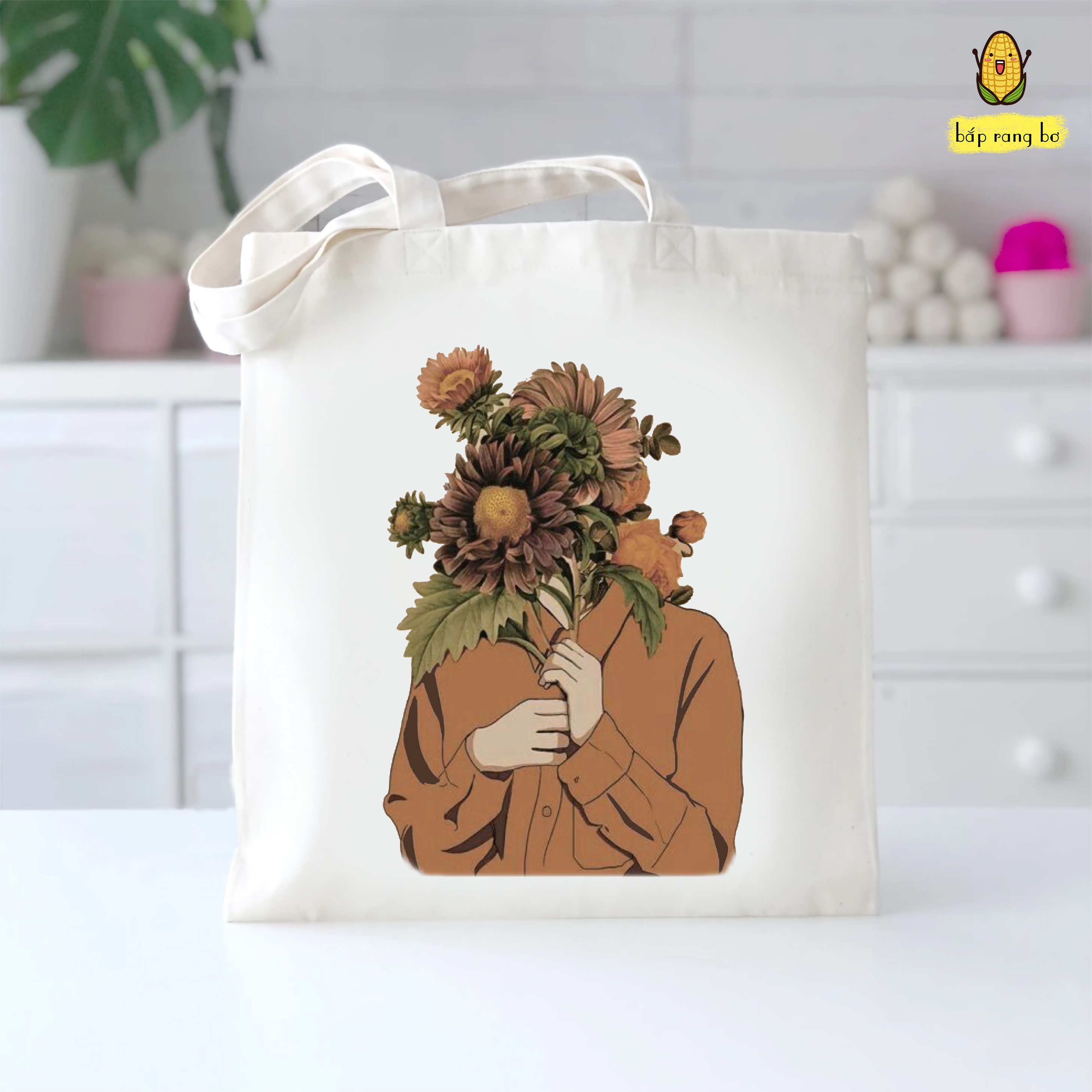 TÚI TOTE VUÔNG CÔ GÁI GIẤU MẶT (CÓ TÚI CON) - VẢI CANVAS