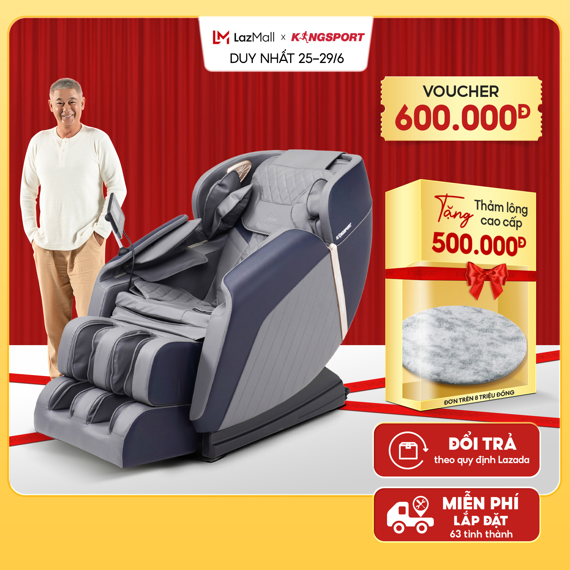 Chỉ 25-29.6, Chỉ còn 6TRXXX] Ghế massage KINGSPORT G83 hệ thống con lăn hiện đại, con lăn lòng bàn chân 3 cấp độ, nhiệt hồng ngoại kép