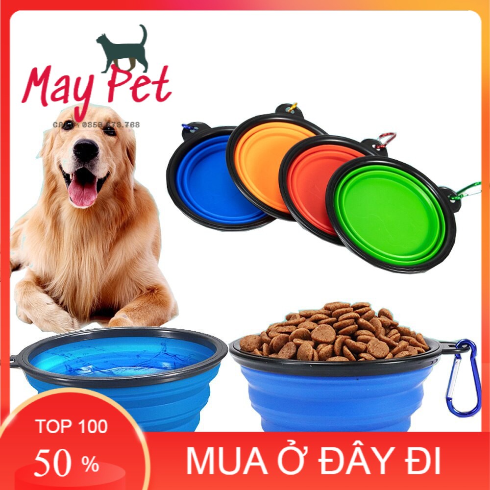 Bát ăn uống du lịch silicon chó mèo - Bát ăn nhựa, khay ăn du lịch cho chó, mèo - MayPet