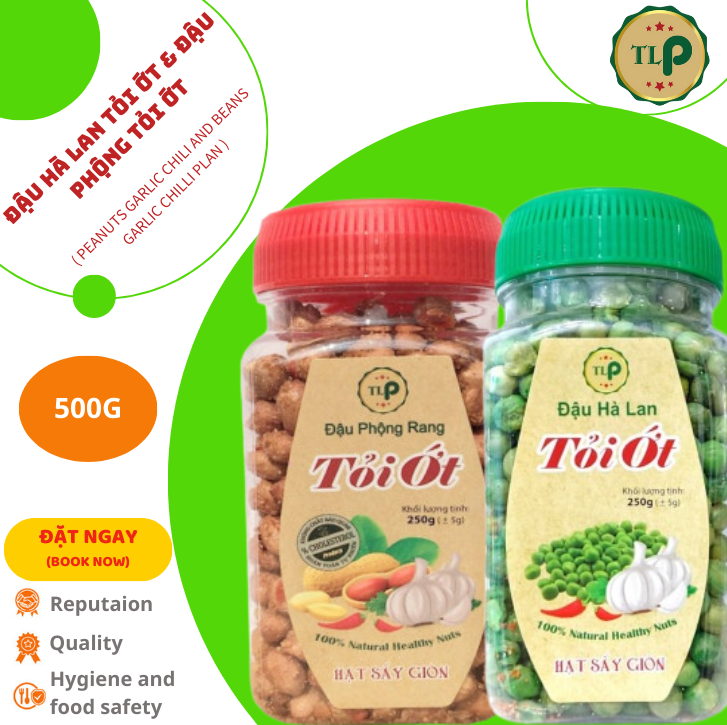 Đậu phộng tỏi ớt - đậu hà lan tỏi ớt tân lộc phát combo 2 hũ - mỗi hũ 250g