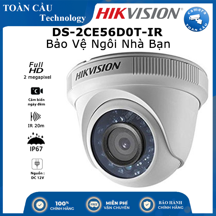 Camera hd-tvi hikvision ds-2ce56d0t-ir 2mp - hồng ngoại 20m - tính năng chống rung - camera toàn cầu