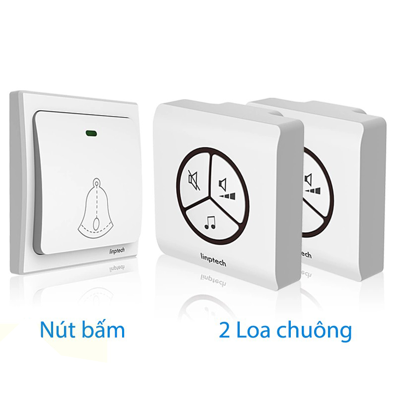 Chuông cửa không dây không cần pin chông nước thông minh 1 nút bấm 2 loa chuông Linptech