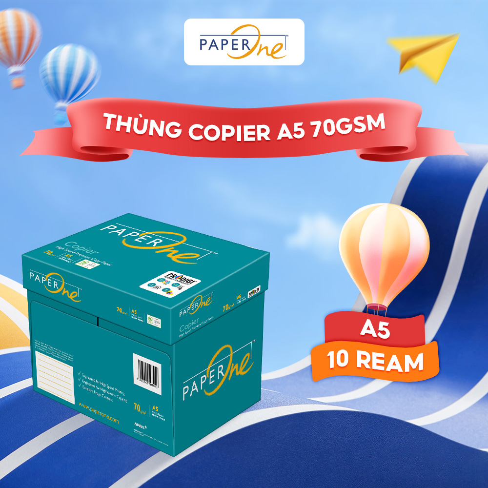 Thùng 10 ream giấy in A5 PaperOne Copier 70 gsm - Dành cho máy photocopy công suất lớn, tốc độ cao