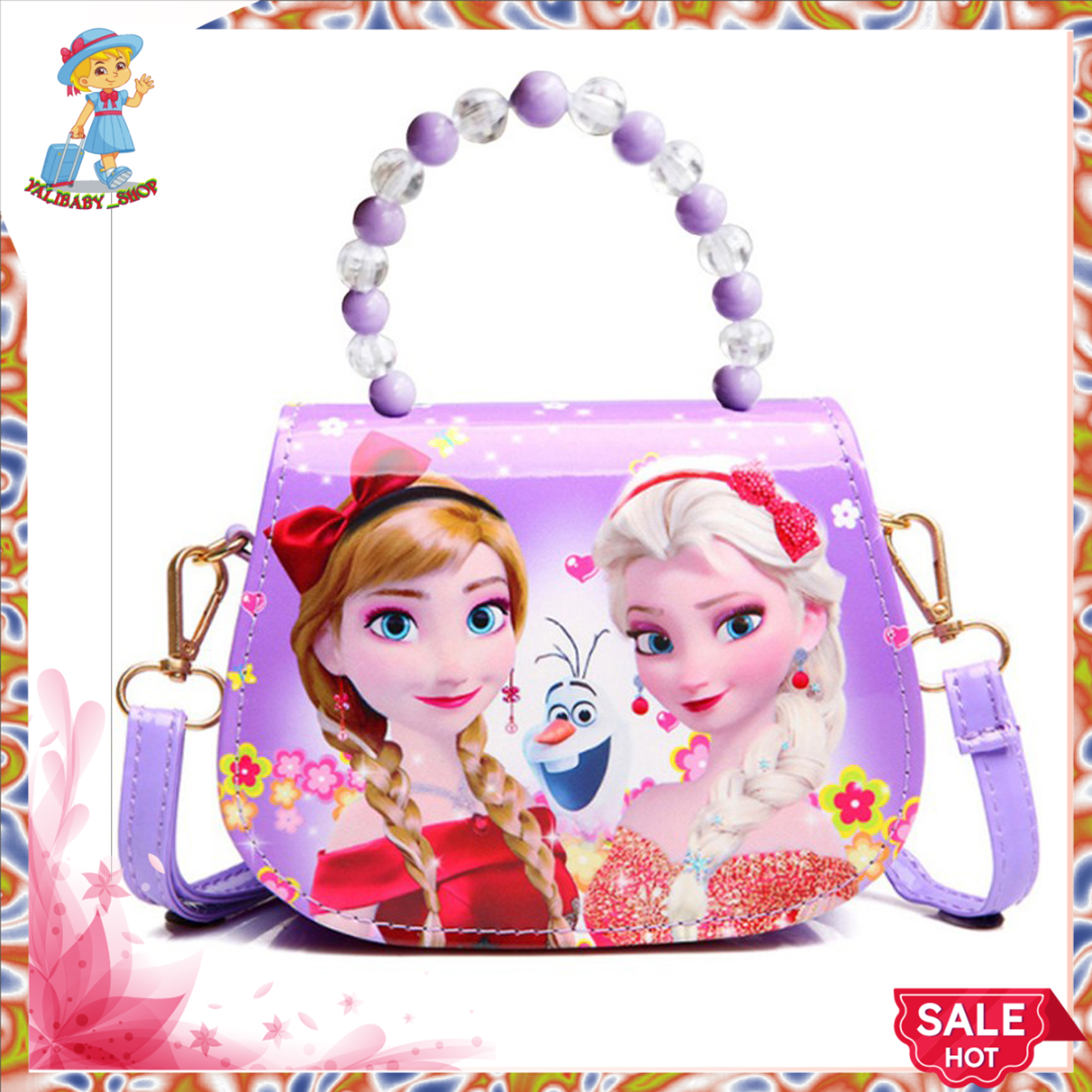 Túi trẻ em đẹp in hình công chúa ELSA và ANA đáng yêu. Túi đeo vai cho bé gái quai hạt ngọc, sang chảnh, đáng yêu. Dễ phối đồ (Được chọn màu và hình)
